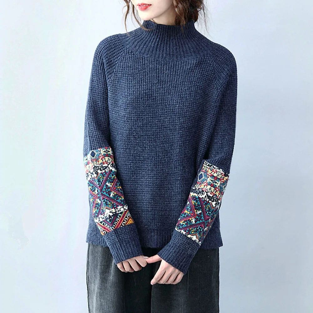 

Женский модный свитер с длинным вязаным крючком, минималистский пуловер средней длины в стиле ретро с высоким воротником, однотонный повсе...