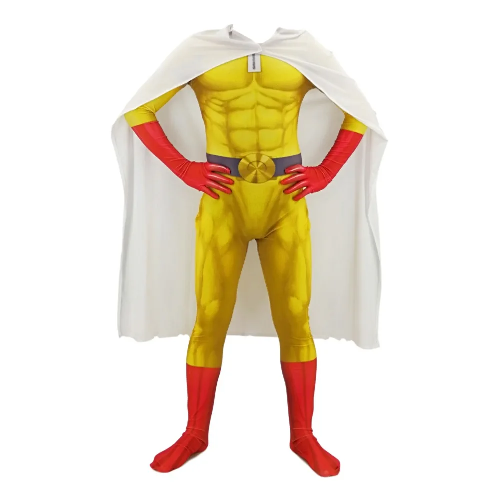 

Anime ONE PUNCH MAN Jumpsuit Costume Superhero Saitama Cosplay Kids Adult Halloween Party Bodysuit Cloak C133X42