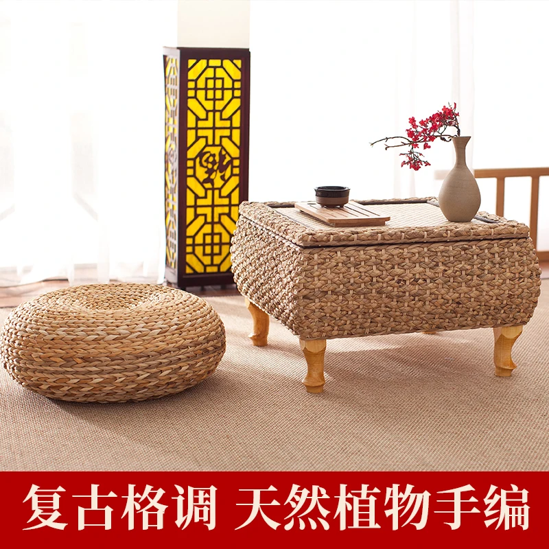 

Rattan Japanese style bay window table and stool 3 sets of combination garden tea table low table balcony straw coffee table
