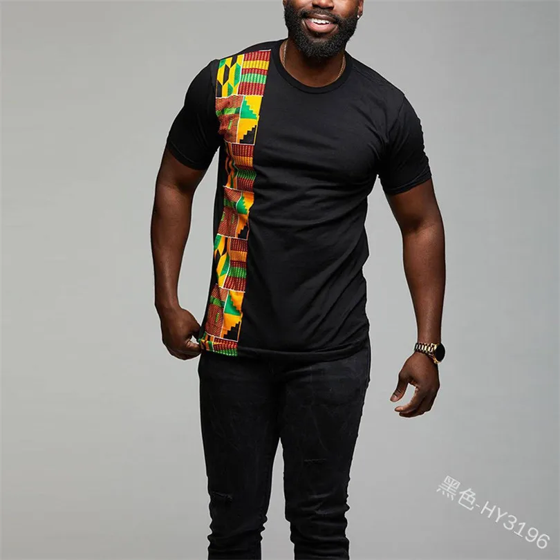 Белая мужская футболка с Африканским принтом Дашики в стиле пэчворк новинка 2019