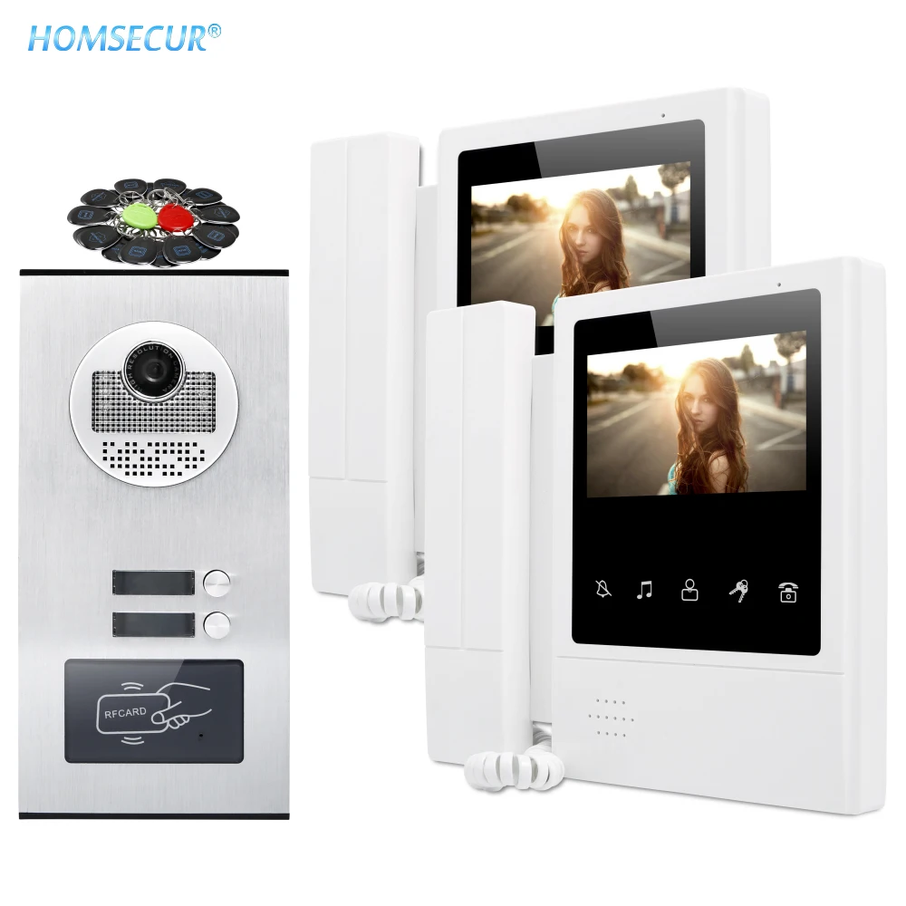 

HOMSECUR Wired 4.3" Video Door Bell RFID Access Doorbell Door Phone Intercom Kit for 2-Apartments/Houses/Families