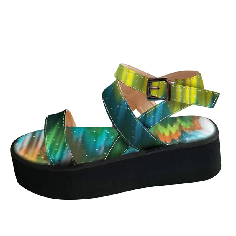 

20201New Women's Sandals Colorful Flat Platform Summer Print Ladies Ankle Buckle Strap Shoes Female Casual Woman