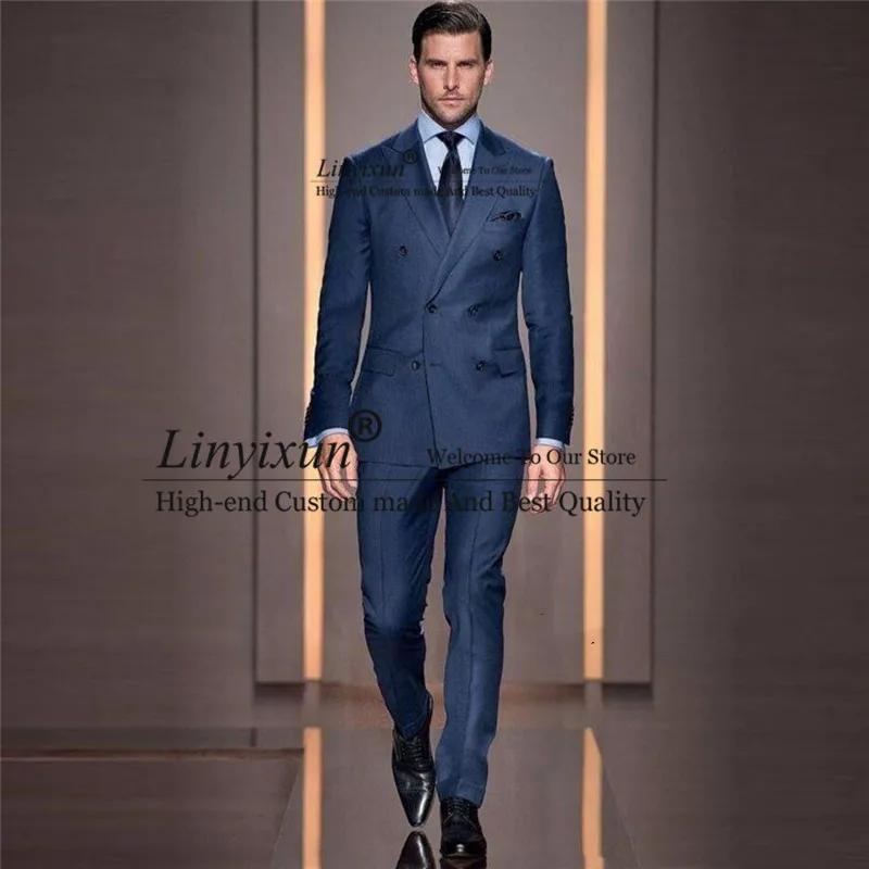 

Italian Style Tailor Make Groom Tuxedos Double Breasted Slim Fit Mens Wedding Party Suits Bridegroom Suits Blazer (Jacket+Pant)