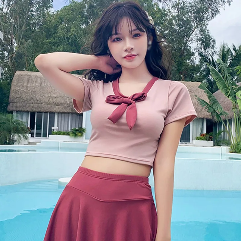 

Fresh Sweet Sexy Comfortable Gathered Slim Short Swimwear Two-Piece Set