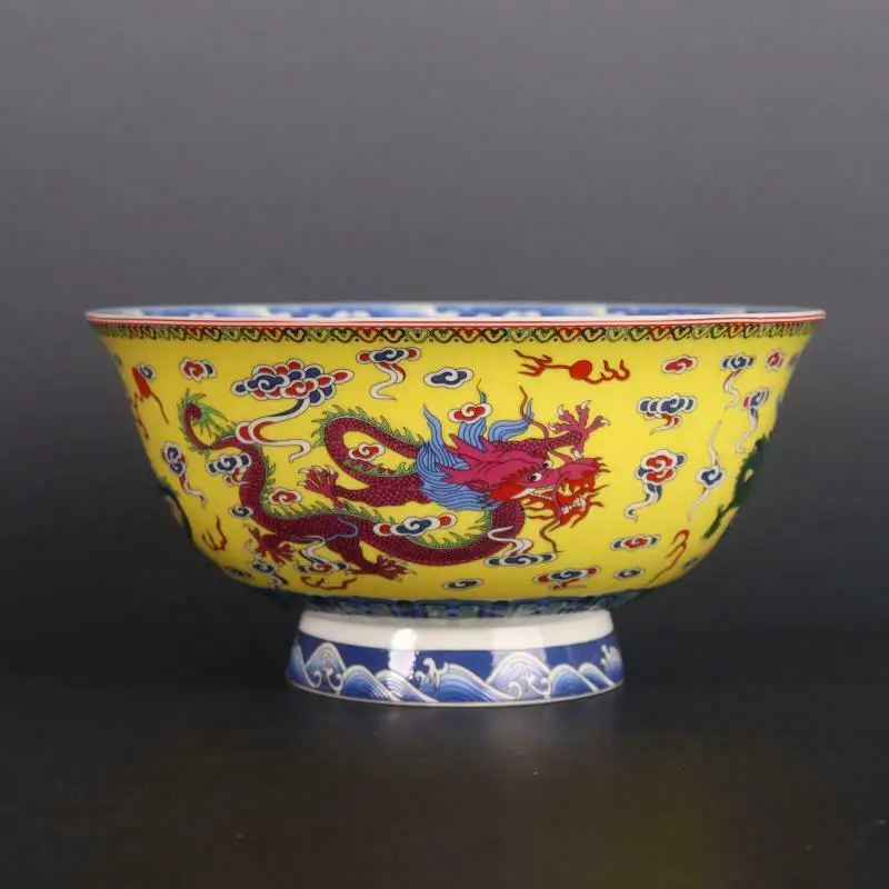 

Фарфоровая чаша с рисунком дракона Qing Qianlong, 8,2 дюйма