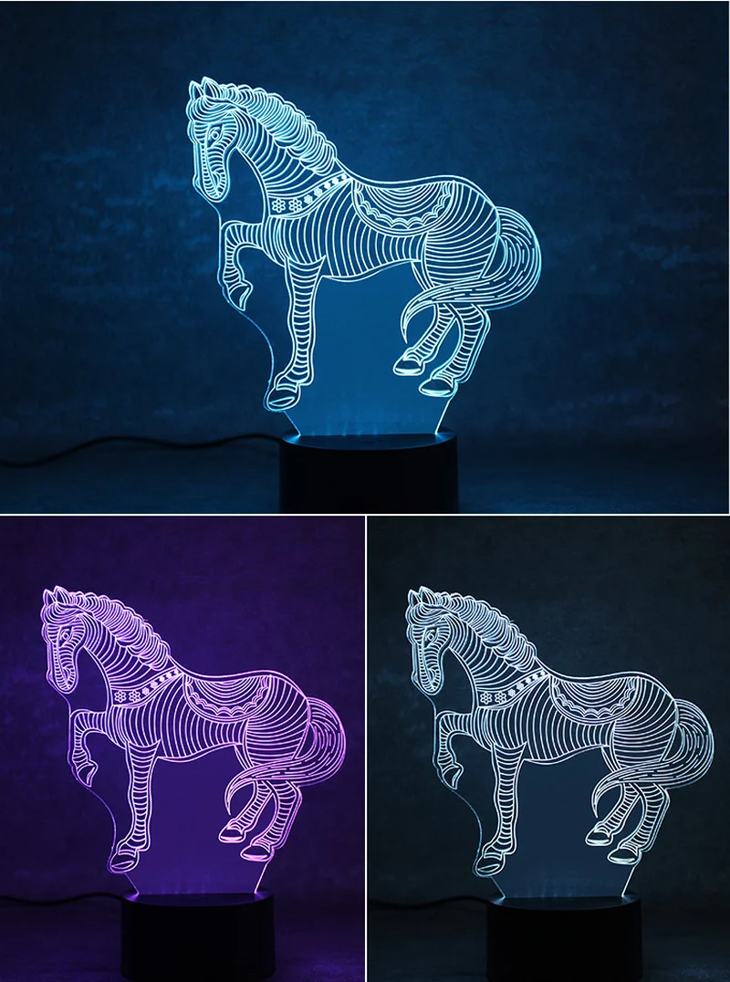 Светодиодный ночник 3D с питанием от USB настольная лампа подсветкой в виде лошади