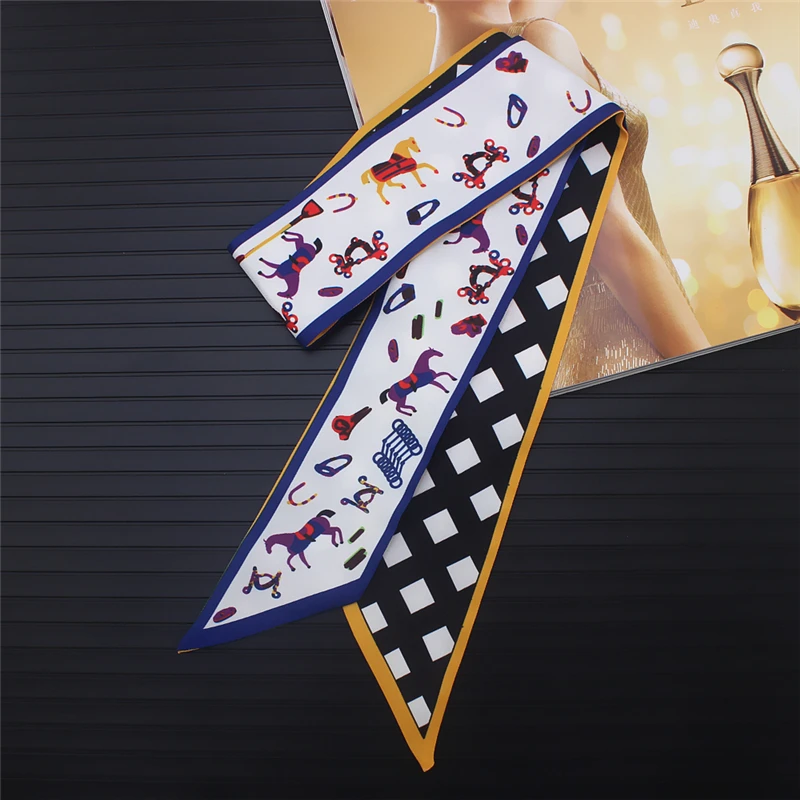 Женский шелковый шарф с принтом животных длинный узкий ретро-шарф для женщин