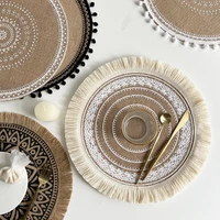 non slip linen and cotton round table mat thermal insulation bohemian furniture embroidery decoration coffee cup coasters
