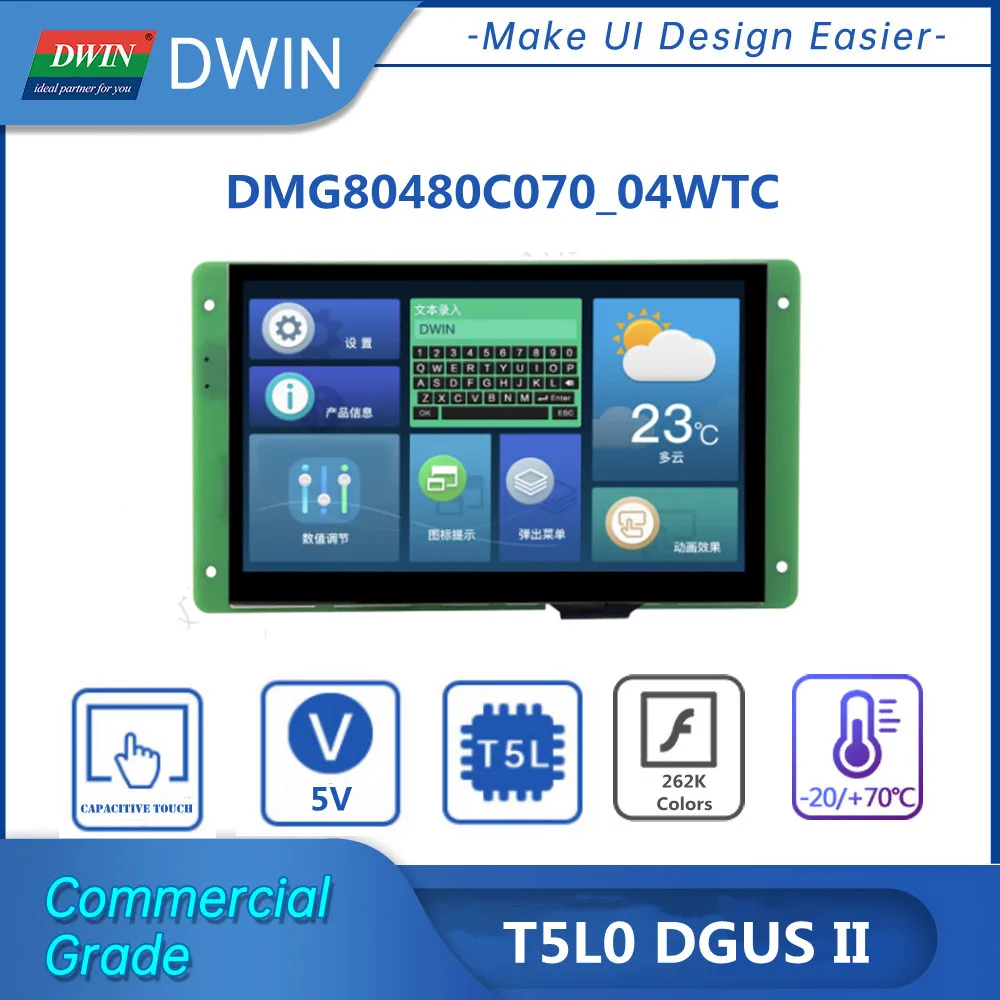 

DWIN New 7 Inch 800*480 pixels resolution TFT Display Touch Screen Smart Display CTP TV-TN-LCD TTL UART Interface Panel