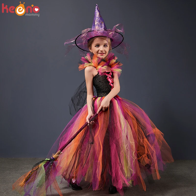 Vestido de tut&uacute; de arco&iacute;ris para ni&ntilde;a y bruja malvada, disfraz para ni&ntilde;os de Halloween, Carnaval, Cosplay, fiesta, vestido de baile elegante para desfile-1
