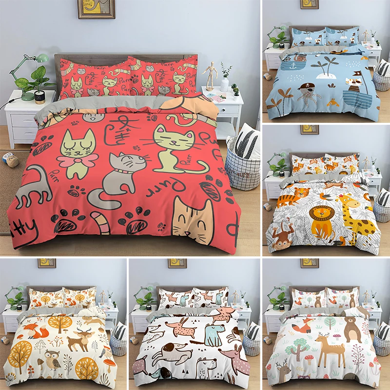 

Cartoon Funny Cat Dog Animal Bedding Set Kids Adult Cute Quilt Duvet Cover Sets Single King Size 2/3pcs Bedclothes Home Textile