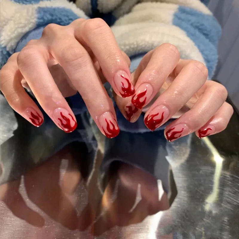 24pcs/box False Nails With Glue Mid-length Round Head Vintage Wine Red Fashion Artificial Nail Press On Fake Art Decoration | Красота и