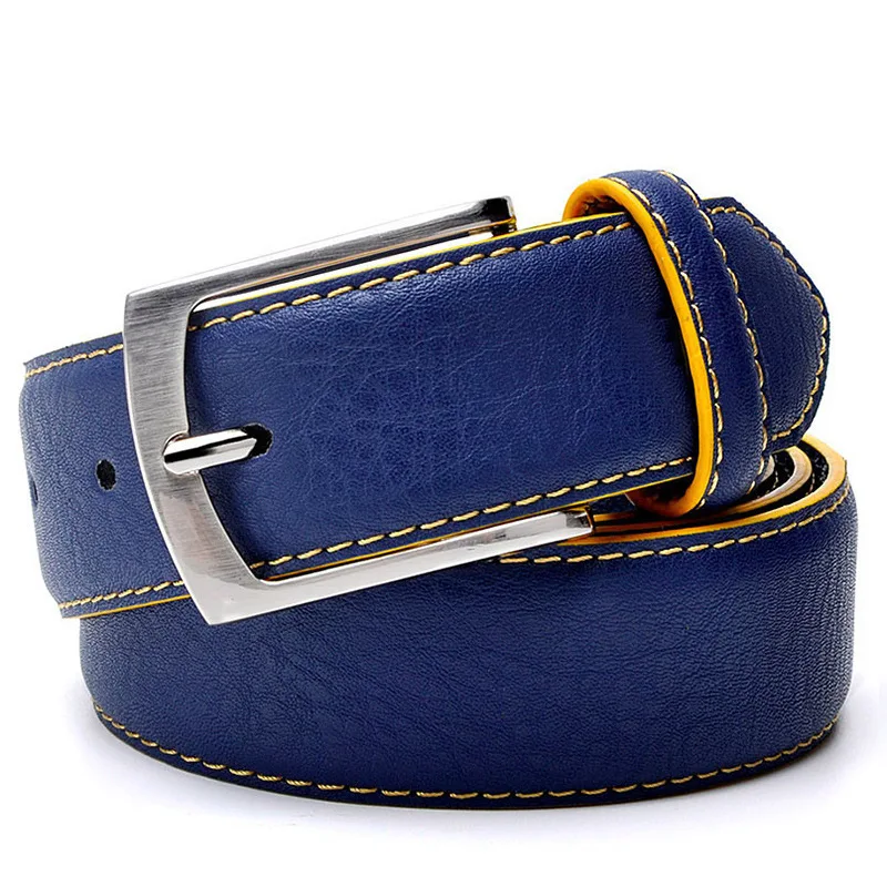 

High Quality Men's Pin Buckle Belt with Sewing Thread Two-layer Cowhide Fashion Casual Jeans Belt