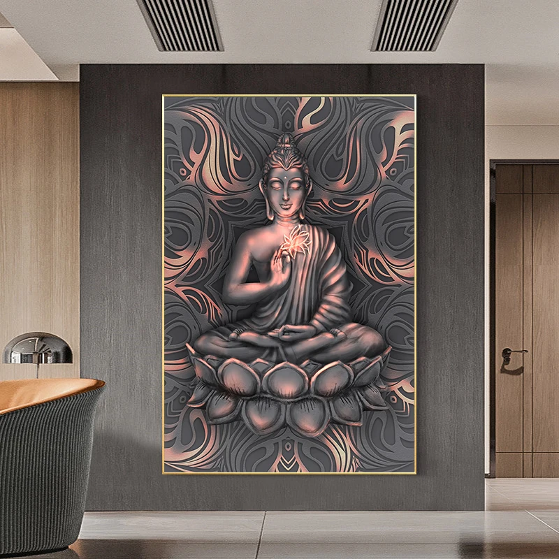 

Lotus Seat Buddha Buddhism Canvas Painting Religion Wall Art Large Size Poster Printing for Buddha Hall Home Decoration Picture