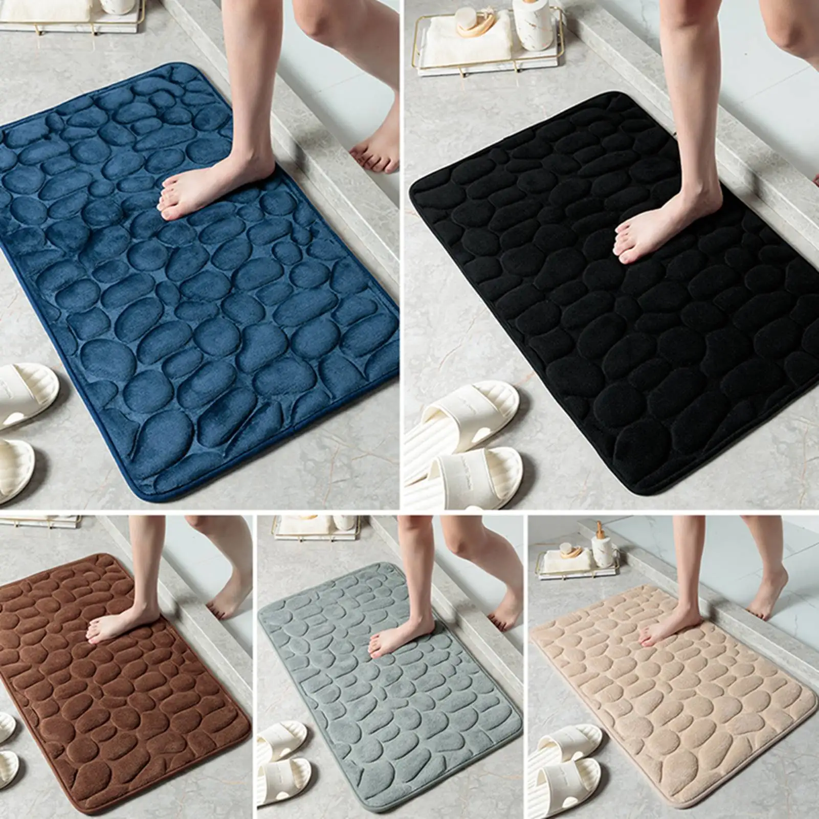 

Home Bath Mat Polyester Fiber Bathroom Carpet Water Absorption Non-slip Memory Foam Absorbent Washable Rug Toilet Floor Mat