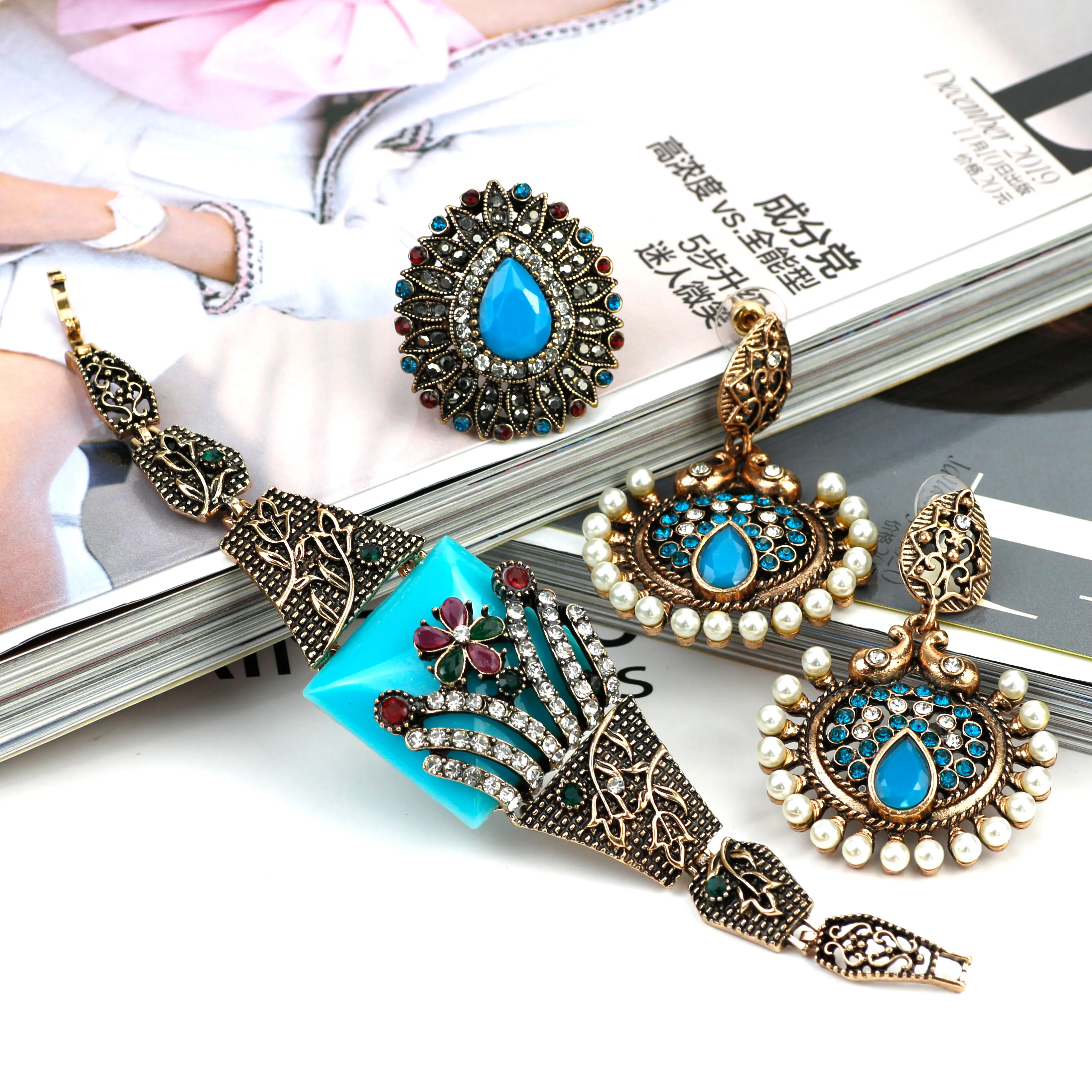 SUNSPICE MS античное серебро цветной цветок браслет кольцо серьги наборы для женщин