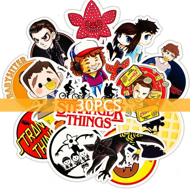 30PCS Sranger Things 50 шт Странные Вещи наклейка s Упаковка аниме Pegatina для детей на ноутбук холодильник телефон чемодан для скейтборда забавные крутые наклейки - Цвет: 30PCS Sranger Things