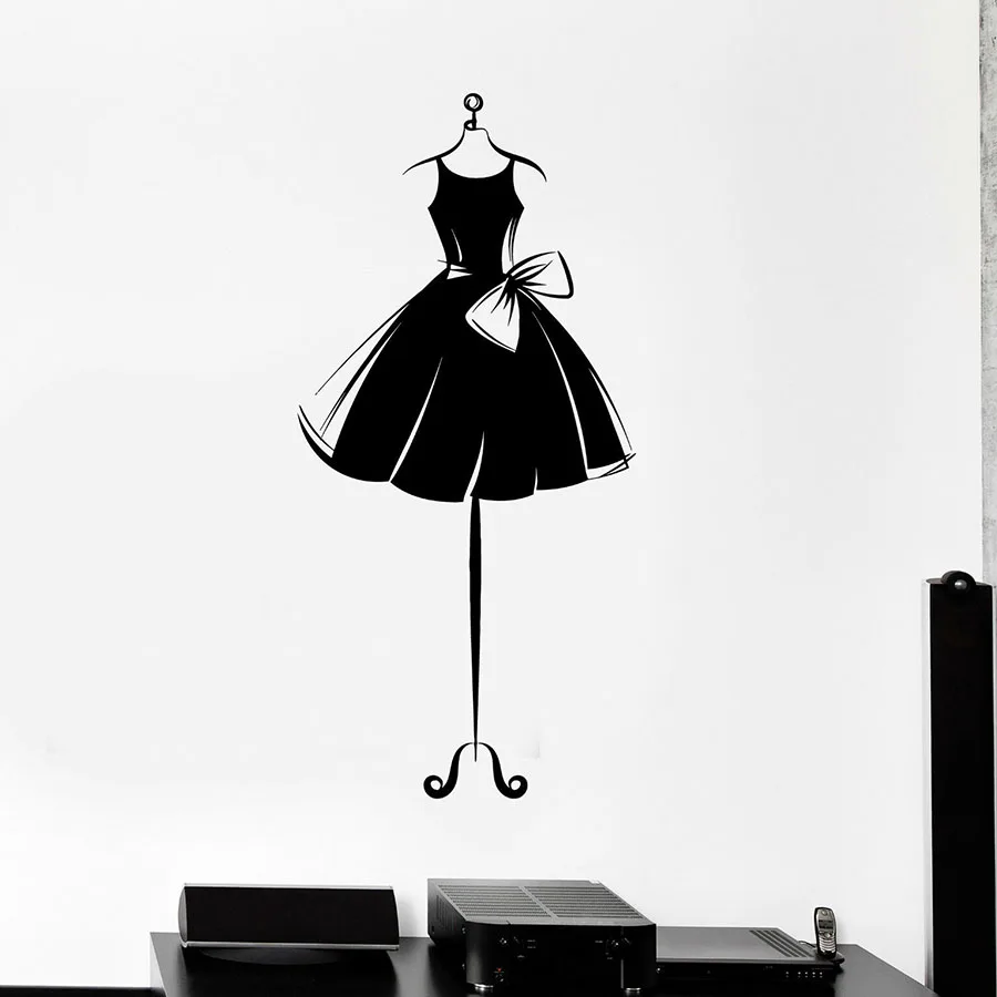 Vinyl Wall Decal Gown Short Mannequin Dress Ballerina Girl Bedroom Home Decor Shop Window Stickers Bow-Knot Mural Art S1089
