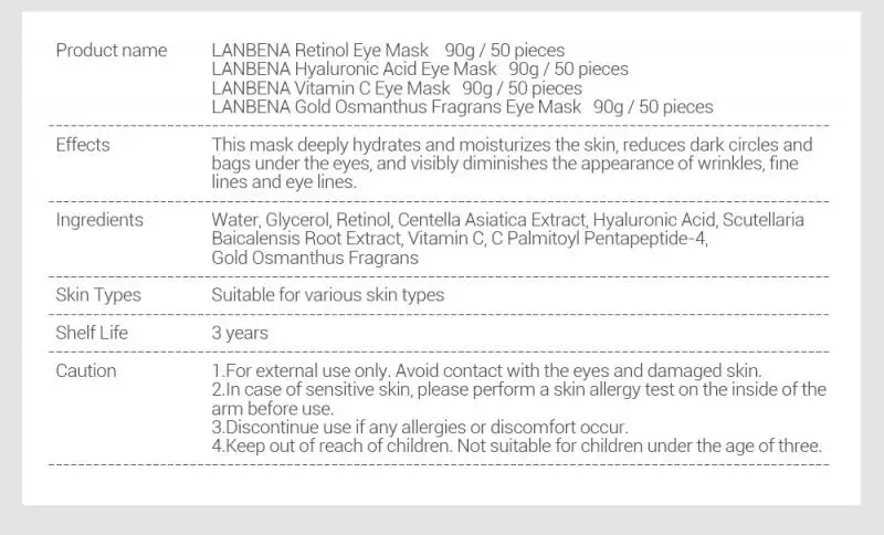 

LANBENA Vitamin C Eye Masks Moisturizing relief fatigue puffiness Serum Anti-Puffiness Dark Circle Firming Skin Eyes Care tool