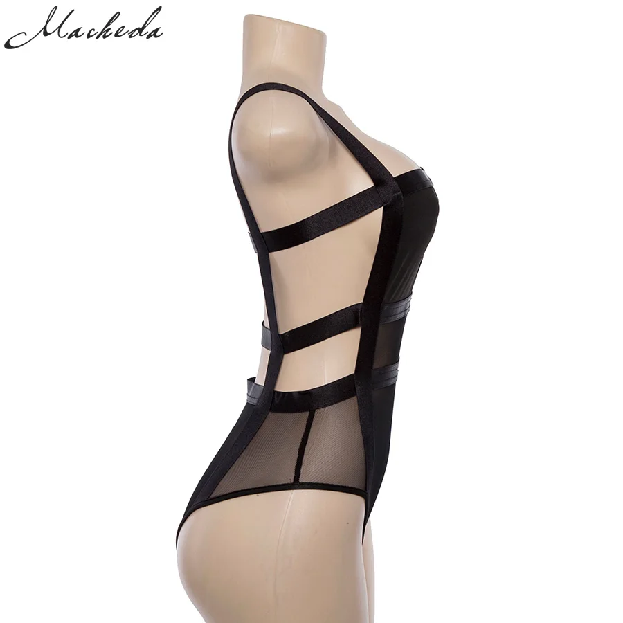 Macheda Женский сетчатый прозрачный боди комбинезон с разрезами на бретелях| |