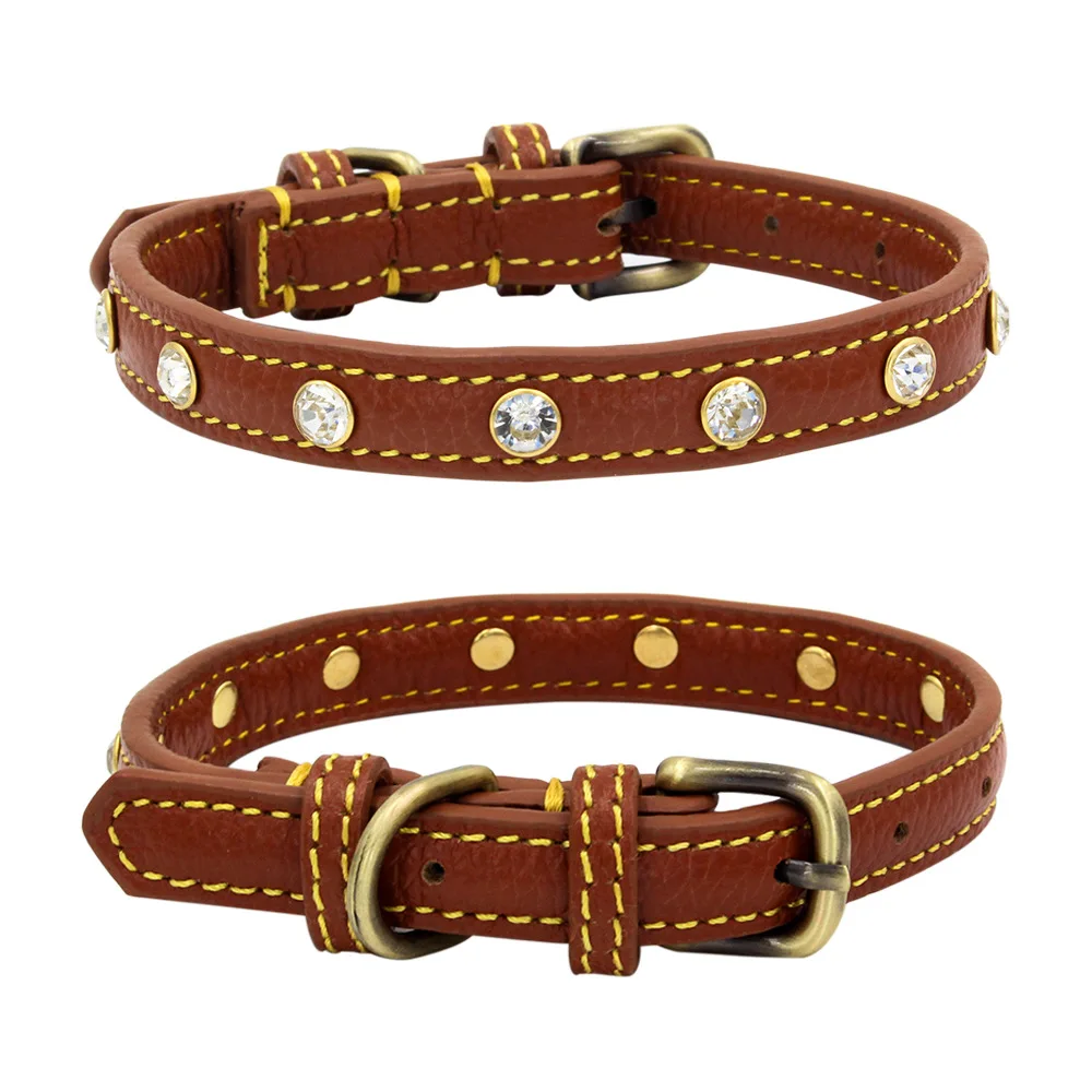 Кожаные Стразы ошейник для питомца модный персонализированный милый с рисунком