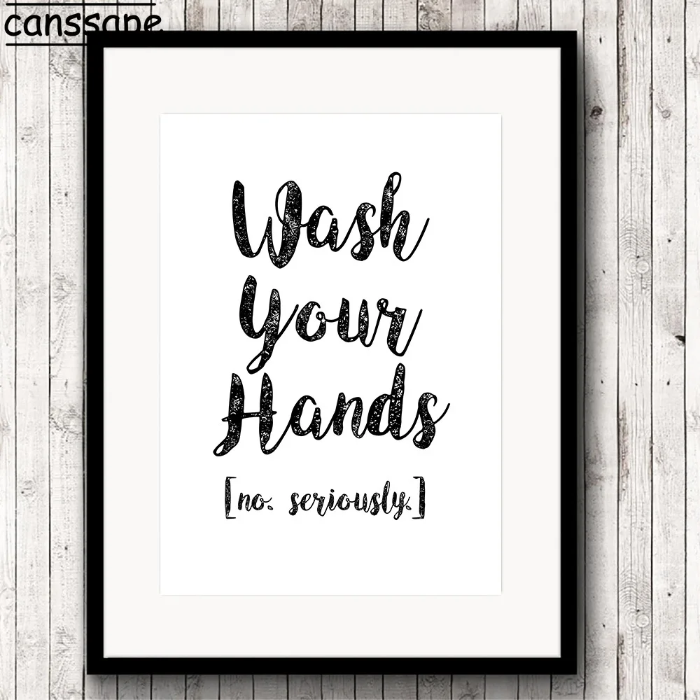 Постирайте руки напечатанные картины забавная ванная комната кавычки холст