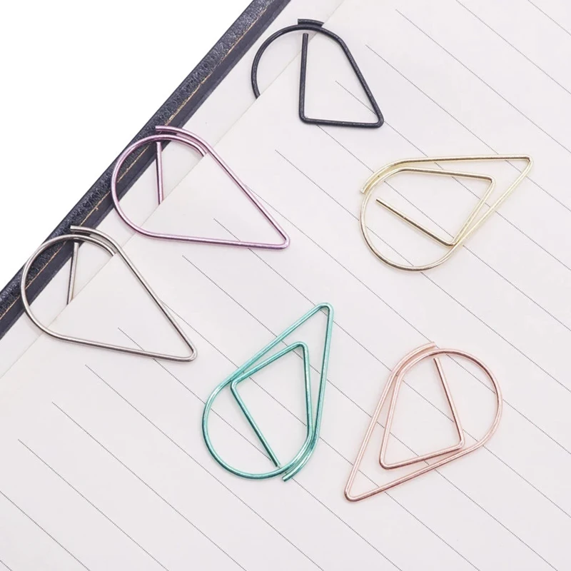 

30Pcs Metal Drop Shape Paper Clips Gold Silver Color Kawaii Cute Bookmark Clip Office School Stationery