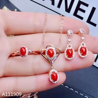kjjeaxcmy boutique jewelry 925 sterling silver inlaid natural red coral necklace ring earring suit support detection