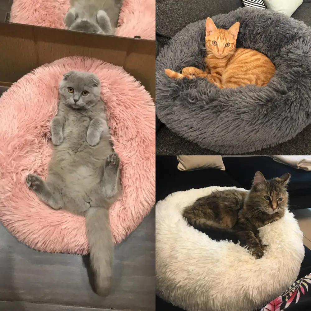 Novelty Pet Beds Round Plush Cat Bed Winter Warm Sleeping House comfortable Dog For Small Dogs Cats Nest Puppy Mat | Дом и сад