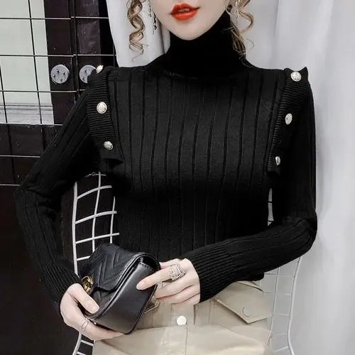 

Women 2021 Autumn Winter New Solid Color Sweater Bottoming Tops Female Long Sleeve Pullover Top Ladies Slim Knitted Tops Q410