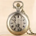 Бронзовые дизайнерские кварцевые карманные часы среднего размера с деревянным рисунком статуи Свободы, модные часы в стиле ретро с кулоном и ожерельем