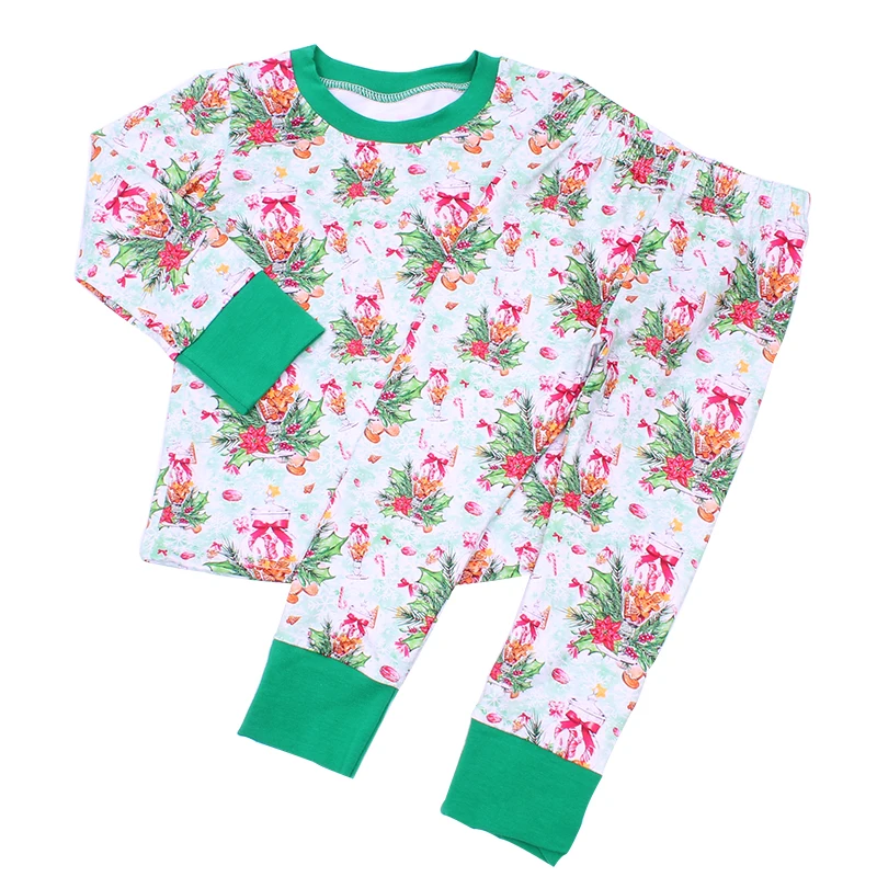 2-8Y Christmas Boy Pajamas Toddler Girls Christmas Pjs Kids Winter Clothes Baby Boys Sleepwear Xmas Grinch Pajamas Set - Цвет: 4 green cuff