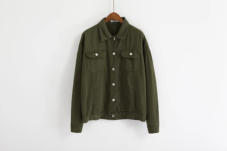 Army green Женская джинсовая куртка, черная, длинная, basical, джинсовая куртка, пальто, однобортная, полный рукав, BF, модная, свободная, для женщин, джинсовая куртка - Цвет: Army green