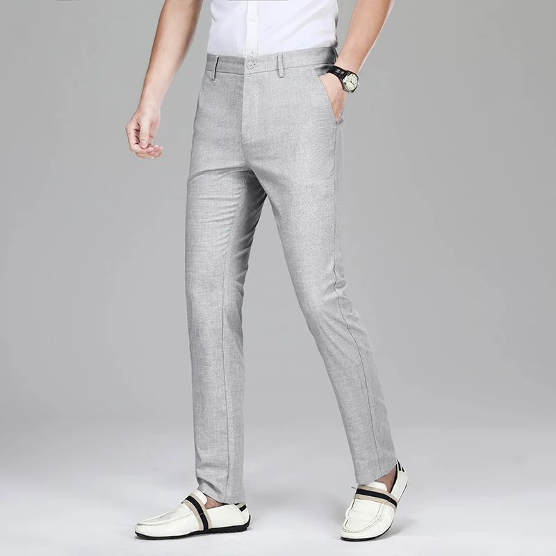 

Men Summer Suit Pants 2022 Mens Thin Linen Dress Pants Male Straight Business Office Trousers Man Formal Classic Pantalon Hombre
