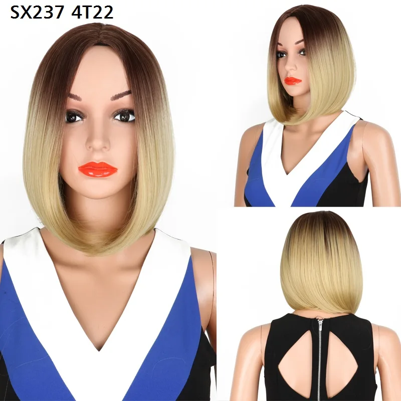 

Bob Wig Black Blonde Red Brown Ombre Short Bobo Wigs For Women Synthetic Fiber Straight Hair Middle Part Cosplay 16 Inch