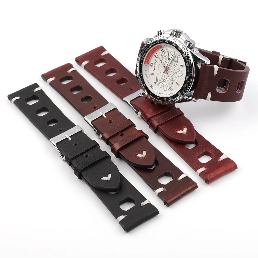 Genuine Leather Watch Strap Three holes Breathable Soft Watch Band 18mm 20mm 22mm 24mm Vintage Brown Cowhide Watch Belt for Men
