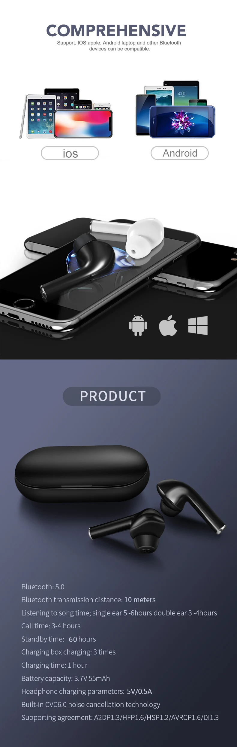 Bluetooth V5.0 сенсорная Операционная гарнитура TWS истинные беспроводные двойные наушники бас звук для huawei Xiaomi Iphone samsung мобильный телефон