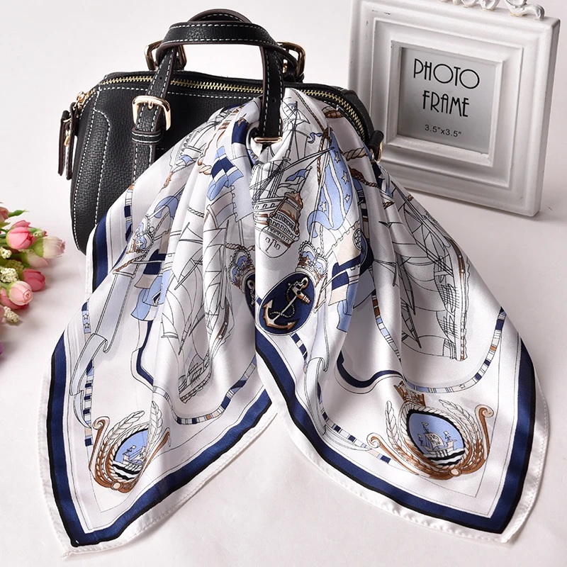 Женский квадратный шейный платок из натурального шелка 100% бандана с принтом Bufanda