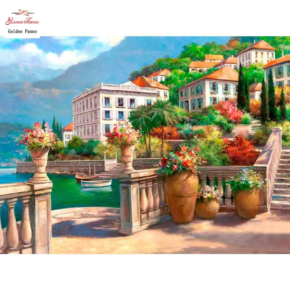 Diamond painting Diy seaside scenery handmade gifts mosaic architectural landscape embroidery city home decoration