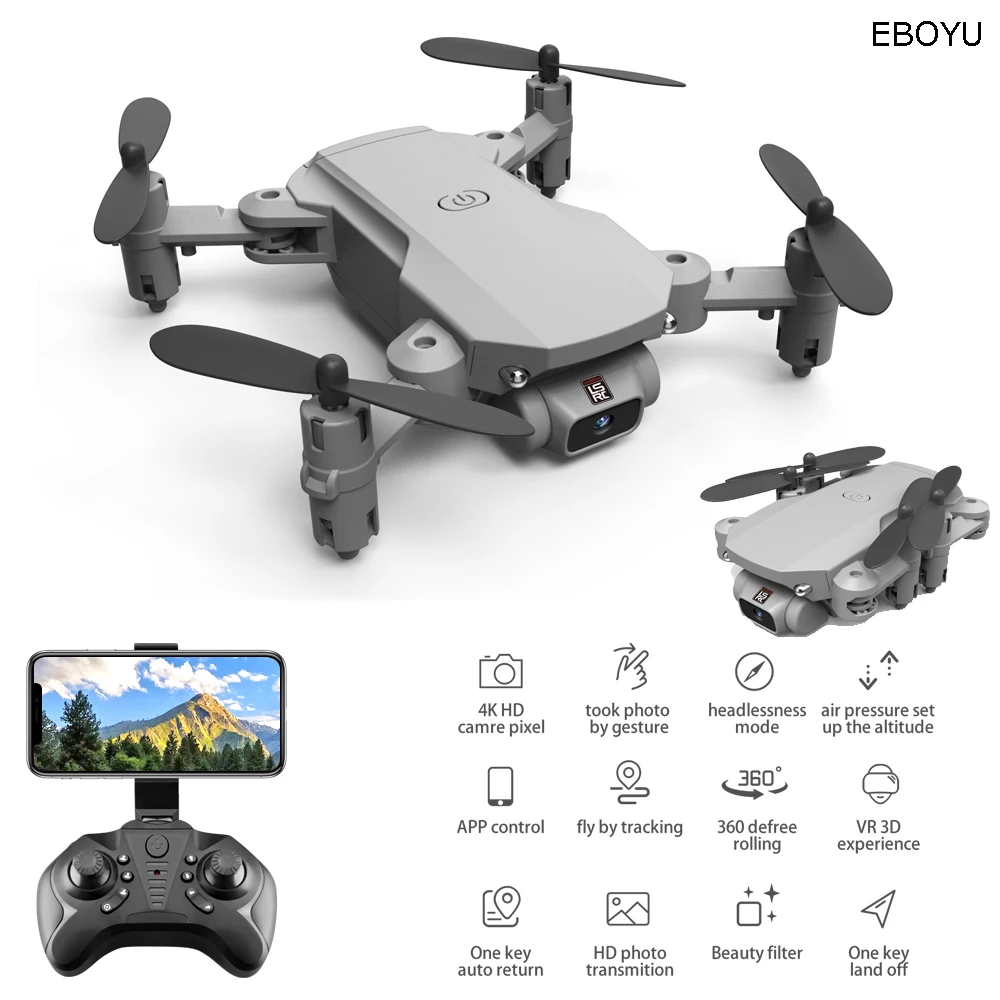 

EBOYU LS-MIN 2.4Ghz WiFi FPV RC Drone with 4K HD Camera Follow me Gesture photo Altitude hold foldable RC Quadcopter Drone Toy