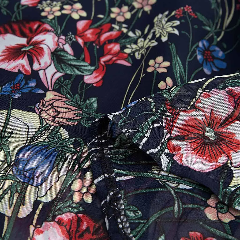 JAYCOSIN размера плюс цветочный принт Туника женское платье с длинным рукавом осень элегантный этнический цветочный принт призвание рубашка платье шифон s5