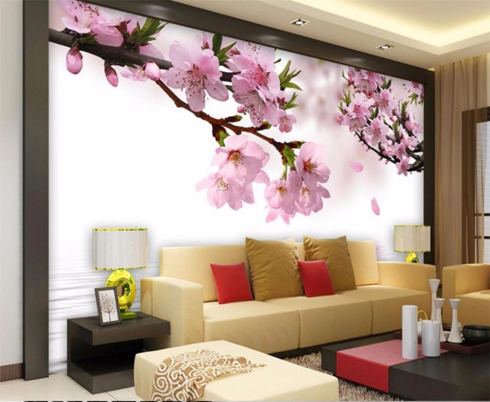 Большие пользовательские обои beibehang с изображением цветущего персика фоновая