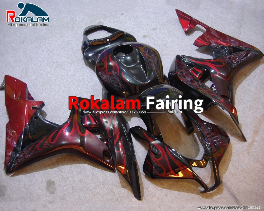 

Обтекатель для мотоцикла Honda CBR600RR F5 07 08 CBR 600RR 2007 2008 CBR 600RR, обтекатель Красного пламени черного цвета для мотоцикла (литьё под давлением)