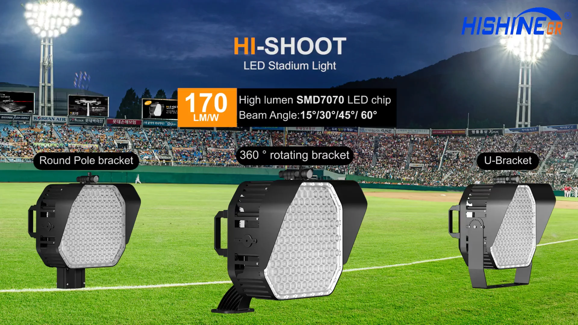 

2020 новый дизайн Hishine прожектор Светодиодный фонарь для стадиона от-30 ℃ до 55 ℃ 15/30/45/60 3000K-6500K Meanwell 7 лет Lumileds 7070 160