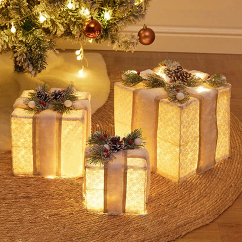 Caja de regalo de Arte de hierro para decoraci&oacute;n de &aacute;rbol de Navidad, conjunto de tres piezas para decoraci&oacute;n de centro comercial, hotel, 3 unidades-2