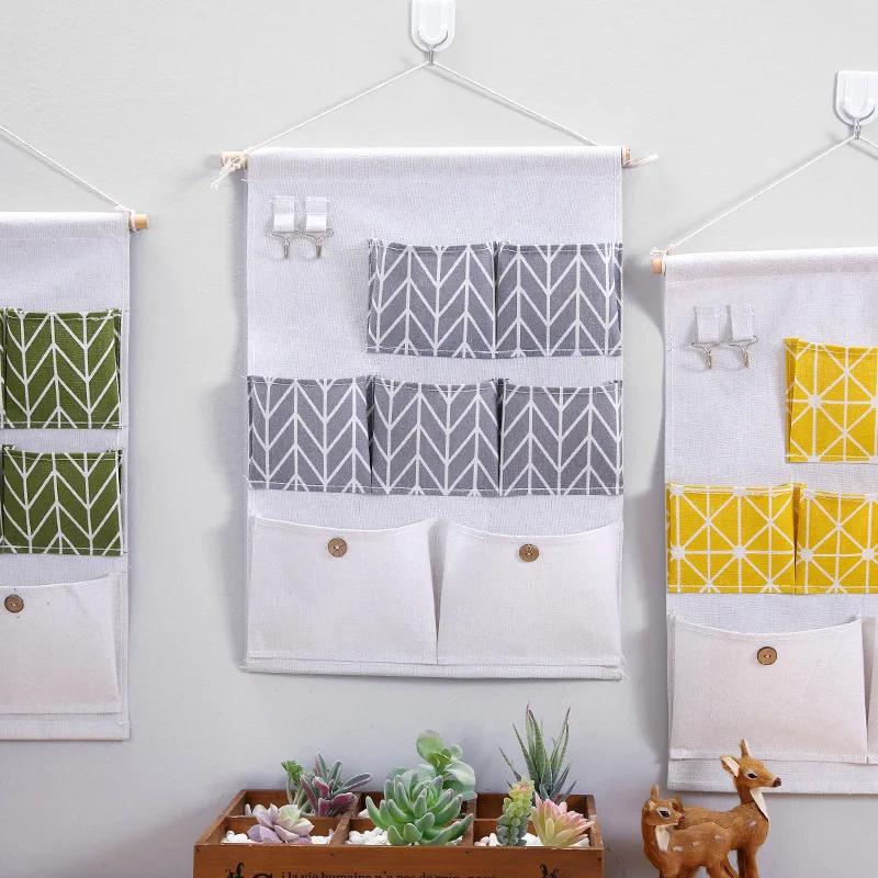 

Cotton Linen Wall Hanging Storage Bag Household Products Multi-Layer Storage Finishing Creative Style Storage Bag Multicolor