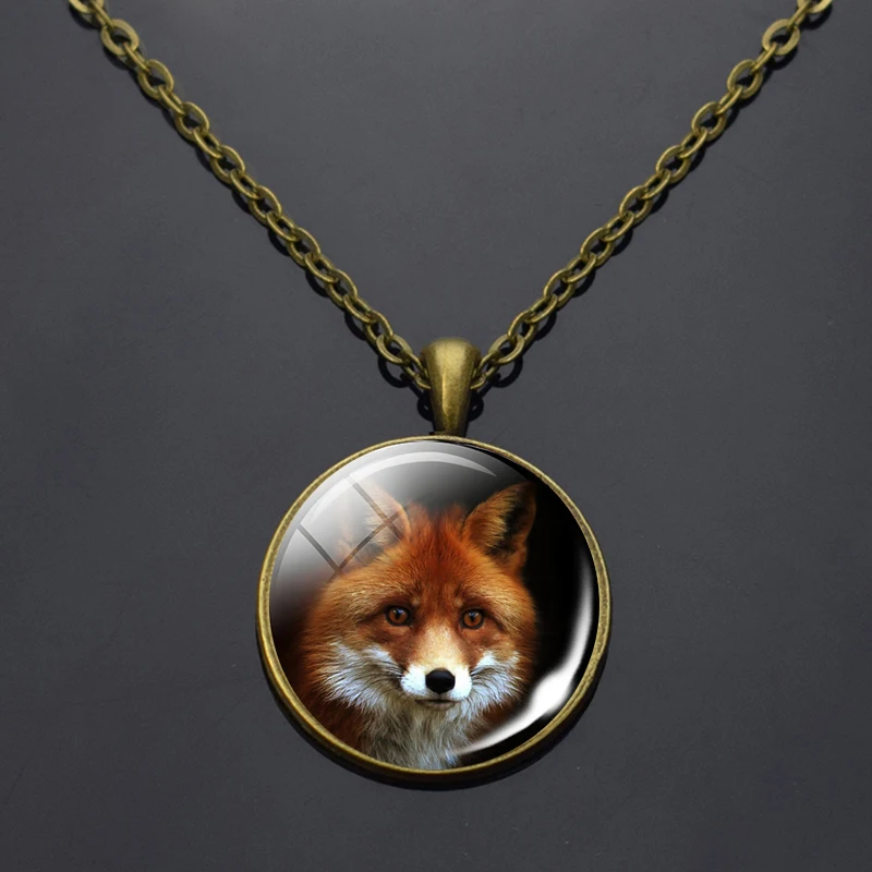 Ожерелье с пуговицами в виде Красной лисы кулон бижутерия со стеклянными