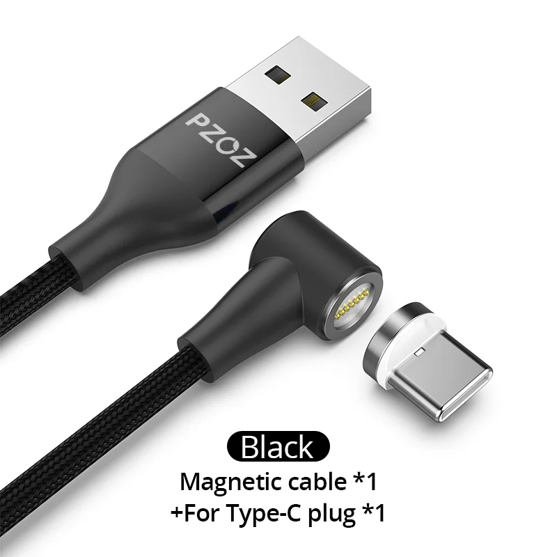 Black 1m For Type C Магнитный кабель PZOZ 90 градусов usb c Micro usb type C для быстрой зарядки, магнитное зарядное устройство Microusb type-C для iphone Xs MAX xiaomi usb-c - Цвет: Black 1m For Type C