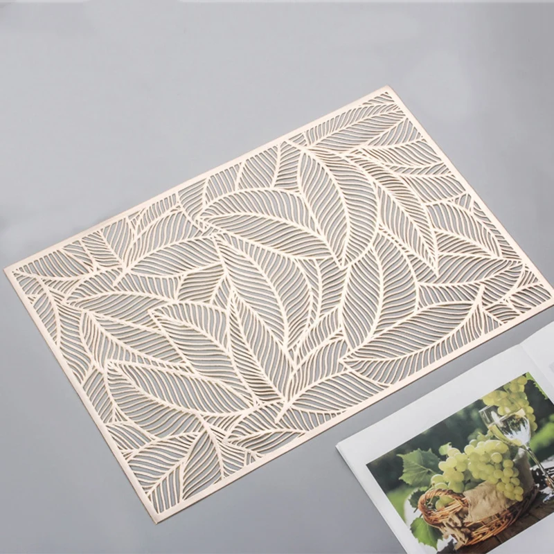 

Rectangular Heat Insulation Placemat Nordic Style Hollow Table Mat Hotel Restaurant Dish Mat Leaf Decoration Mat