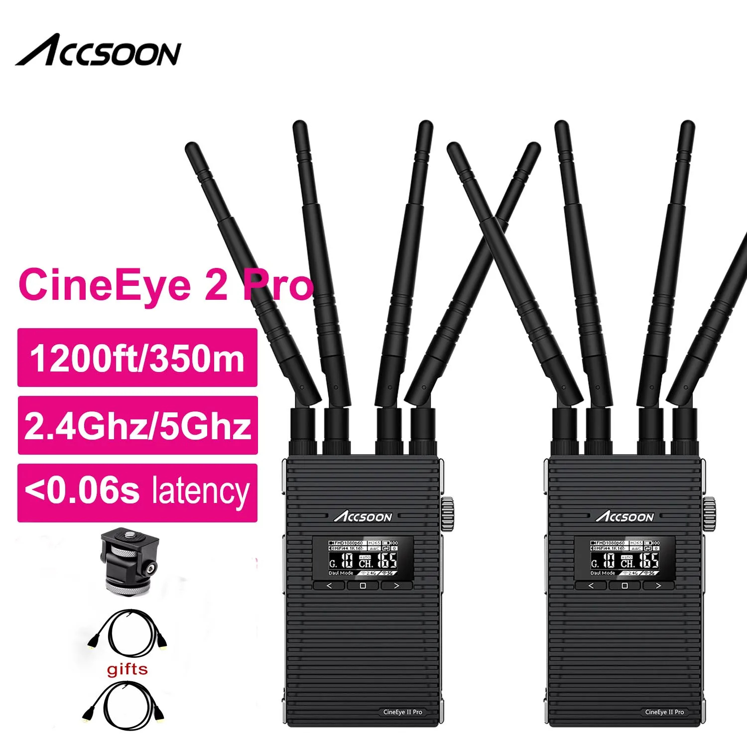 

Система беспроводной передачи ACCSOON CineEye 2 Pro 1200ft, SDI, низкая задержка, управление камерой, видеопередатчик, приемник